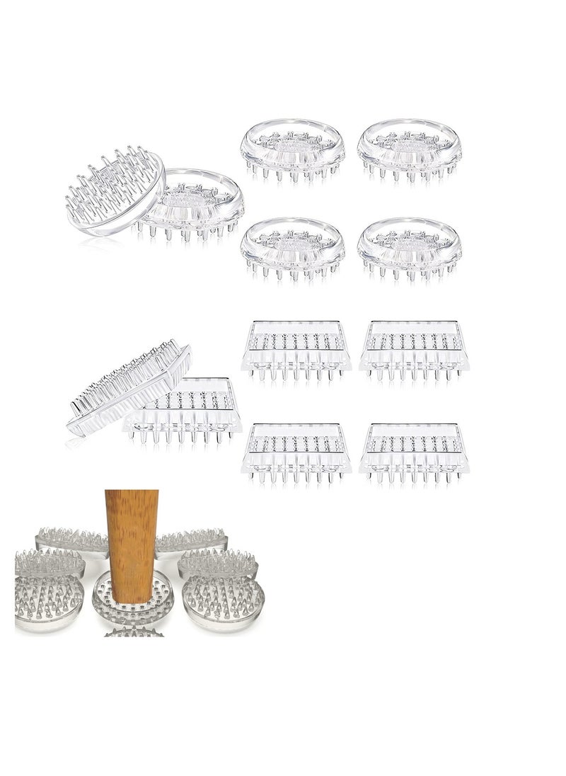 Premium Furniture Coasters and Carpet Protectors, 12PCS Non-Slip Spiked Caster Cups for Chairs, Sofas, Tables and More, Round and Square Leg Pads for Home and Office Use