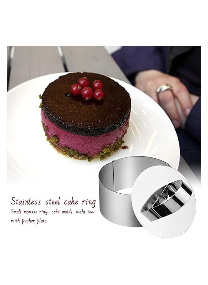 4 Pack Cooking Rings included 4 Pusher and 2 Lifter, Stainless Steel Adjustable Baking Rings, Display Mold Rings for Cake Mousse Bark Muffins Pastry Dessert in Home Kitchen Food Maker