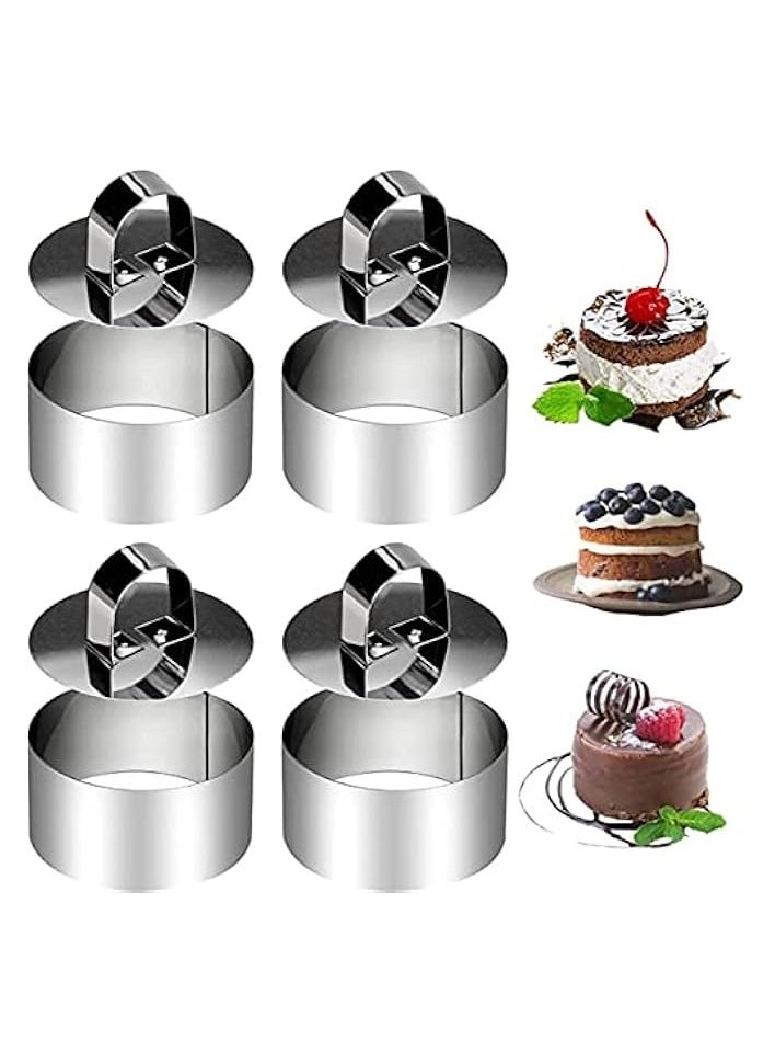 4 Pack Cooking Rings included 4 Pusher and 2 Lifter, Stainless Steel Adjustable Baking Rings, Display Mold Rings for Cake Mousse Bark Muffins Pastry Dessert in Home Kitchen Food Maker