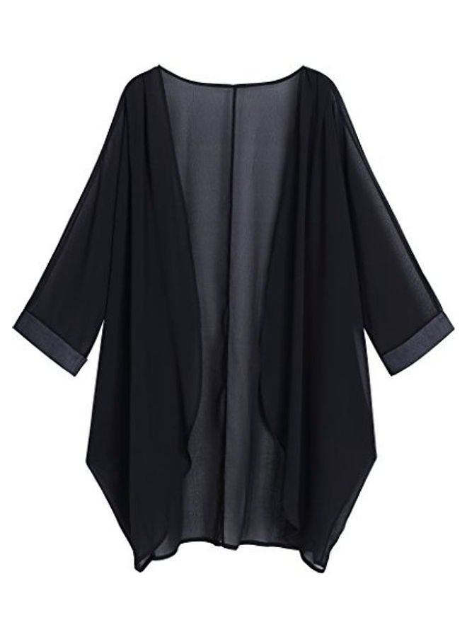 Sheer Chiffon Loose Kimono Cardigan Black