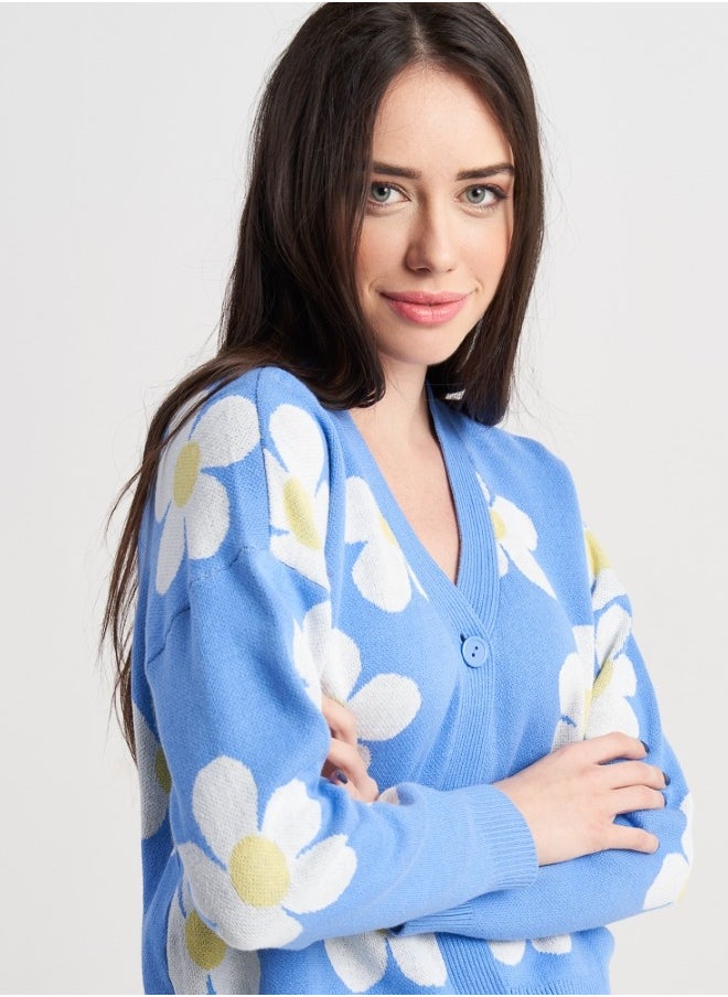 Blue Daisy Print Cardigan