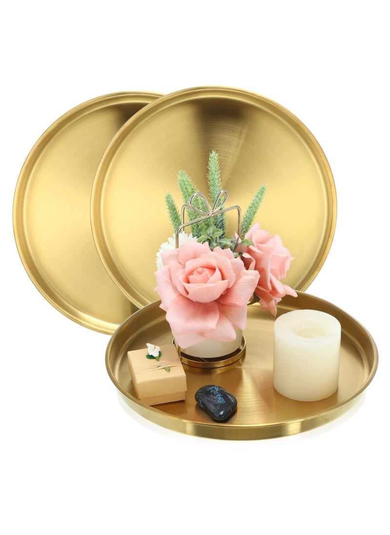 3Pcs Gold Serving Tray, Round Decorative Plate, Brushed Metal Decorative Plate, 12