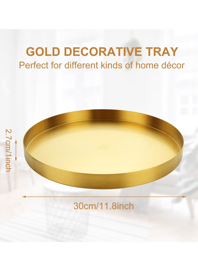 3Pcs Gold Serving Tray, Round Decorative Plate, Brushed Metal Decorative Plate, 12