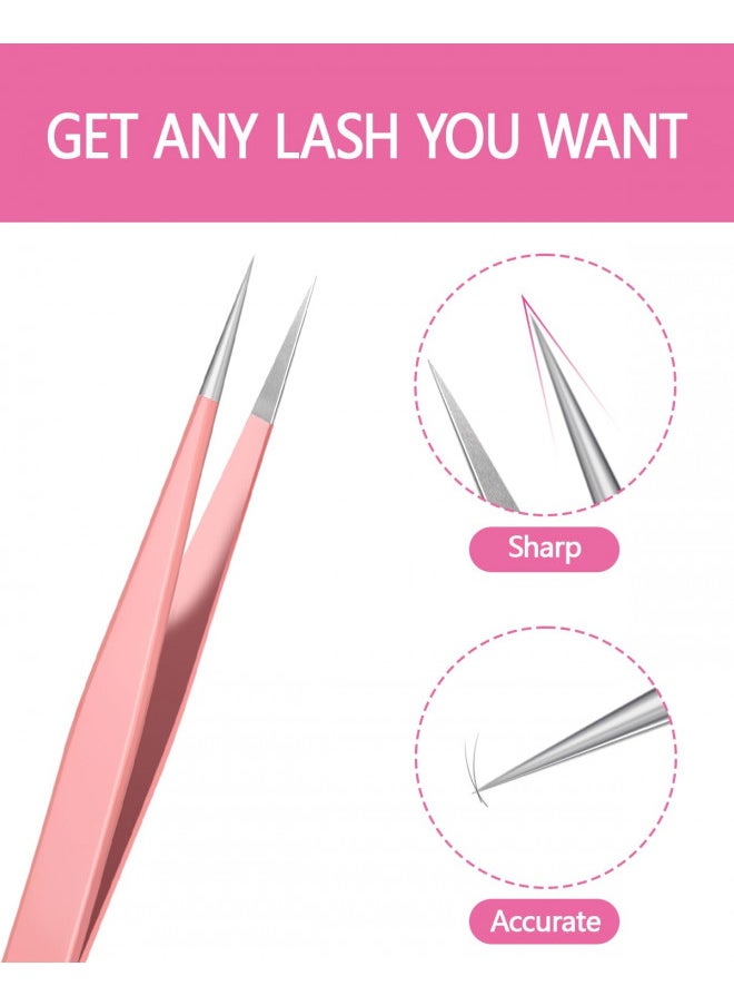 MORGLES Lash Extension Tweezers, Fiber Tip Tweezers for Eyelash Extensions for Volume Lashes with Bag, Stainless Steel