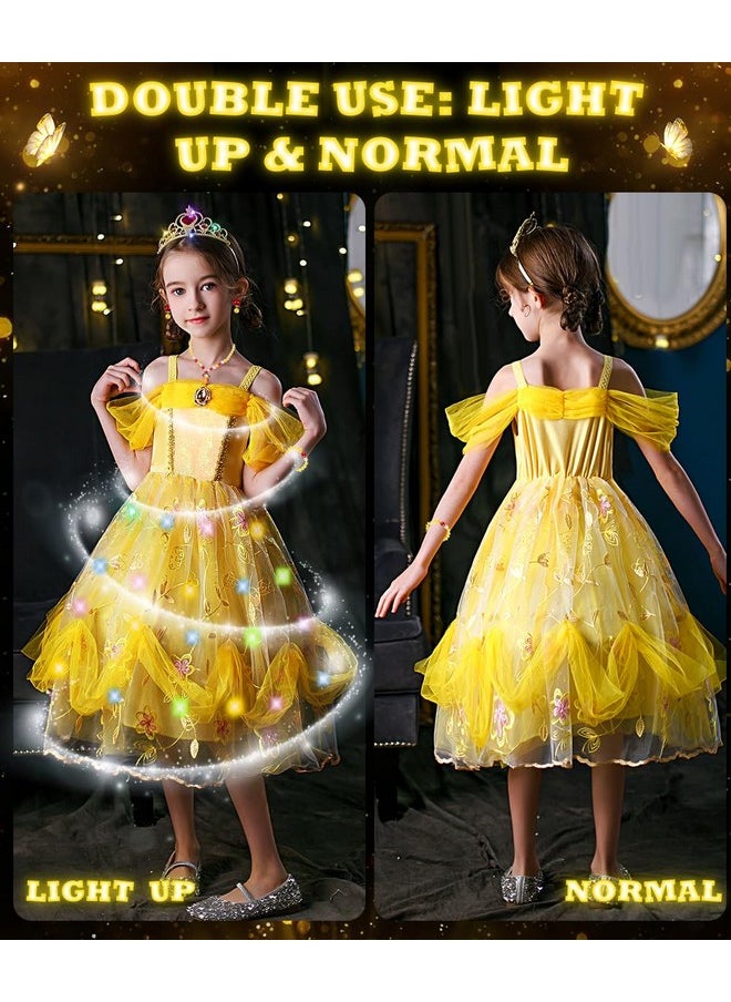 Princess Dress Up For Girls, Belle Costume Dress Light Up With Accessories For Birthday Party Cosplay Halloween Carnival