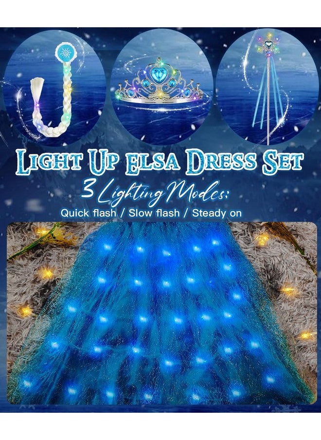 Princess Dresses For Girls, Light Up Elsa Frozen Dress Up With Accessories For Birthday Party Halloween Carnival