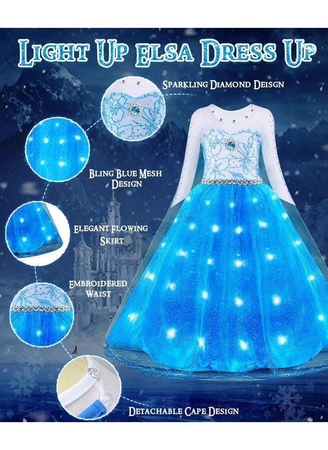 Princess Dresses For Girls, Light Up Elsa Frozen Dress Up With Accessories For Birthday Party Halloween Carnival