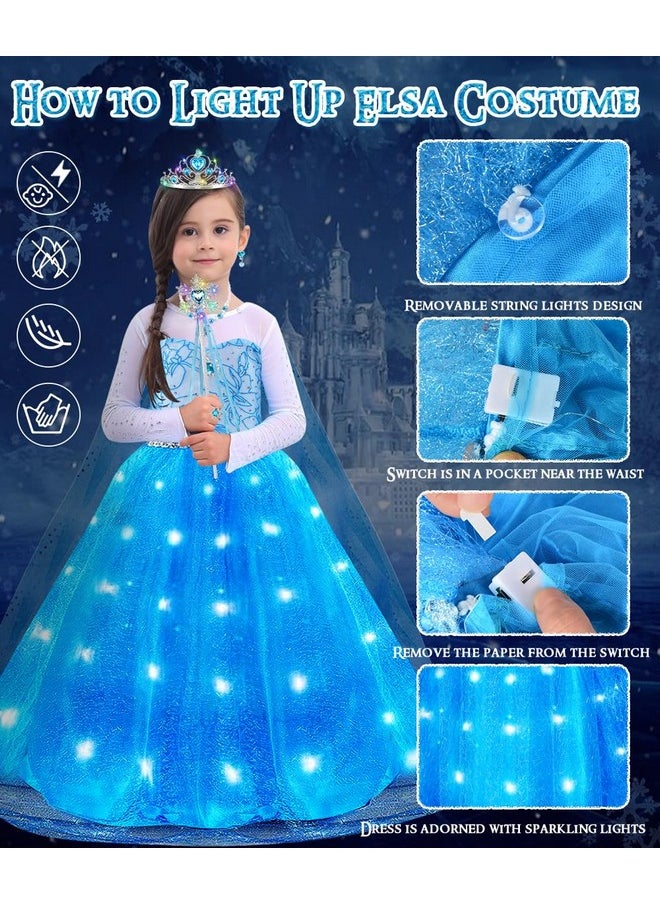 Princess Dresses For Girls, Light Up Elsa Frozen Dress Up With Accessories For Birthday Party Halloween Carnival