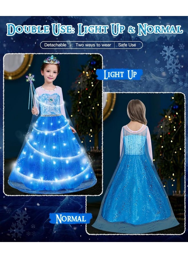 Princess Dresses For Girls, Light Up Elsa Frozen Dress Up With Accessories For Birthday Party Halloween Carnival