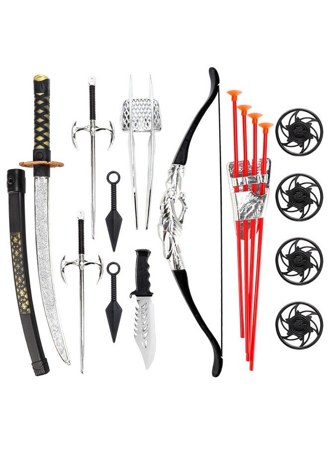 Ninja Warrior Bow And Arrow Archery Set With Katana Sword, Sai, Melee Toy Weapons For Kids Pretend Role Play Equipment, Cosplay, Costume Accessories