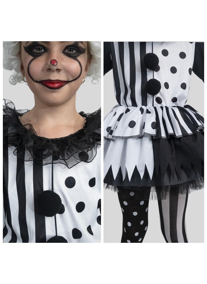 Girls Clown Costume, Halloween Killer Clown Costume, Black And White Jester Dress For Girls Halloween Dress Up, Role Play, Cosplay Party-M