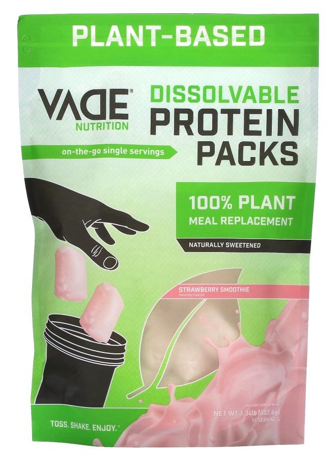 Dissolvable Protein Packs 100% Plant Meal Replacement Strawberry Smoothie 1.34 lb (607.6 g)