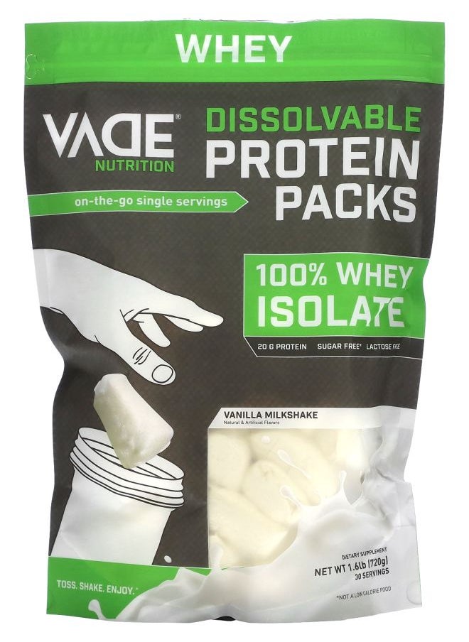 Dissolvable Protein Packs 100% Whey Isolate Vanilla Milkshake 1.6 lb (720 g)