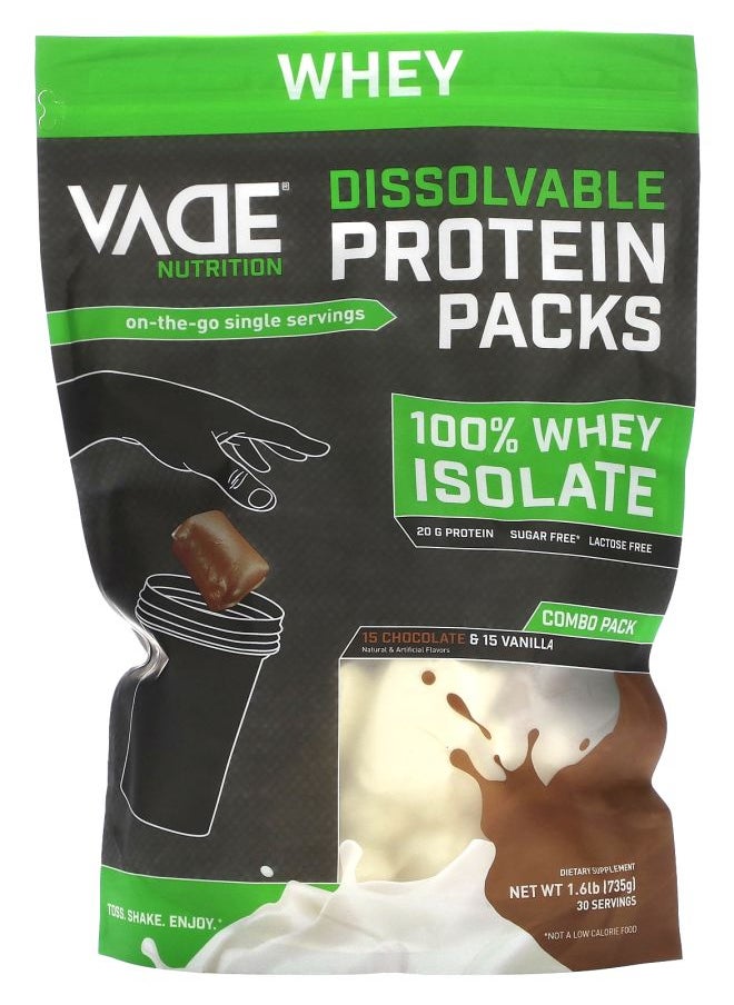 Dissolvable Protein Packs 100% Whey Isolate Chocolate & Vanilla 1.6 lb (735 g)