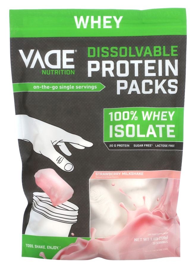 Dissolvable Protein Packs 100% Whey Isolate Strawberry Milkshake 1.6 lb (720 g)