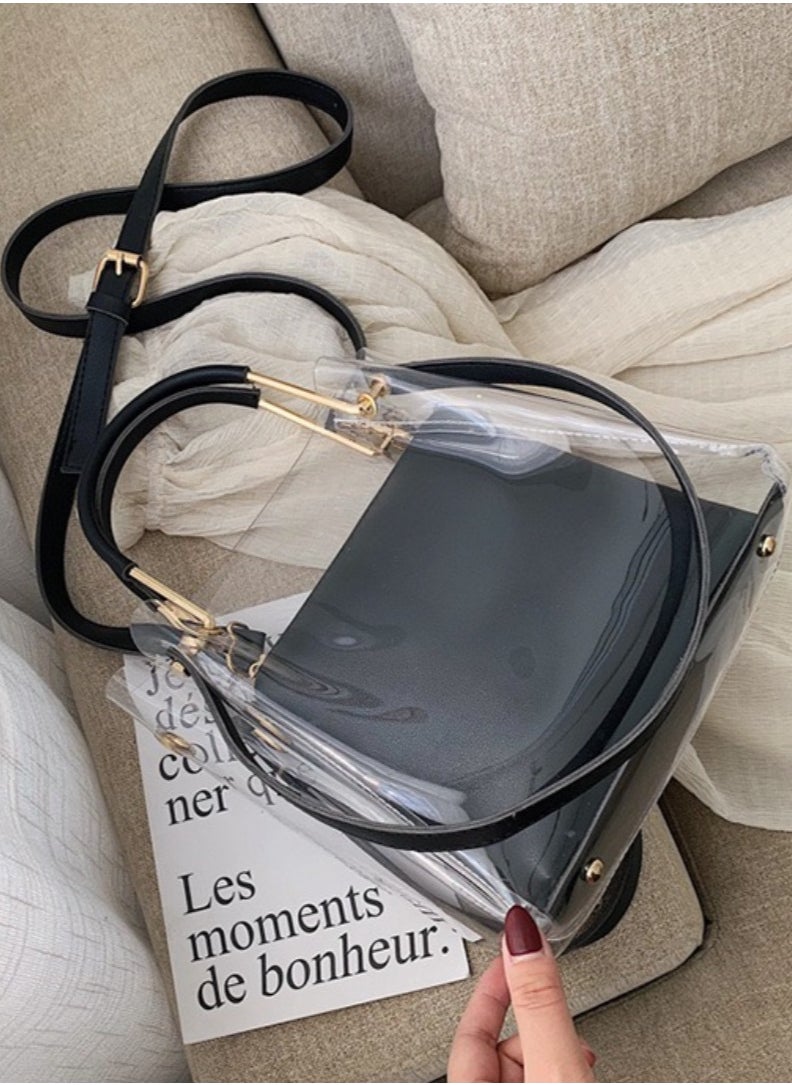 Fashionable Dual-Use Black Transparent Small Bag Jelly Shoulder Crossbody Bag