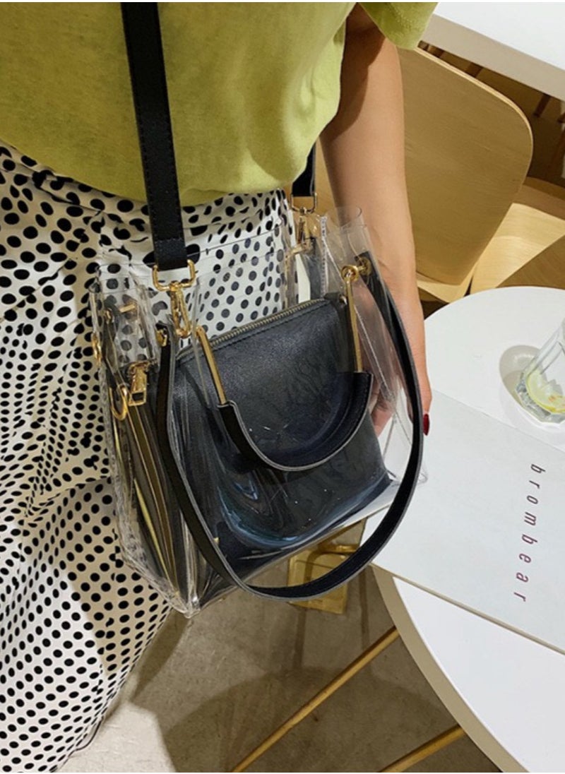 Fashionable Dual-Use Black Transparent Small Bag Jelly Shoulder Crossbody Bag