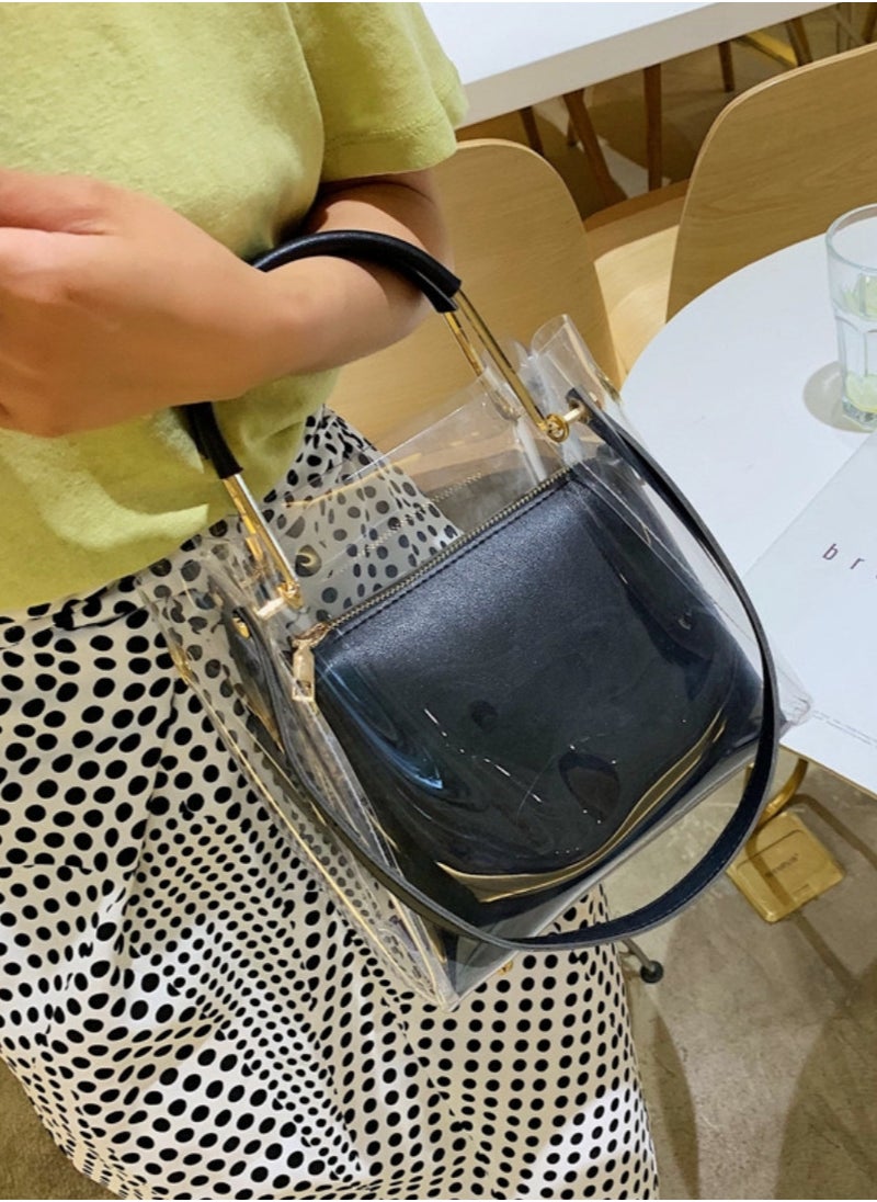 Fashionable Dual-Use Black Transparent Small Bag Jelly Shoulder Crossbody Bag