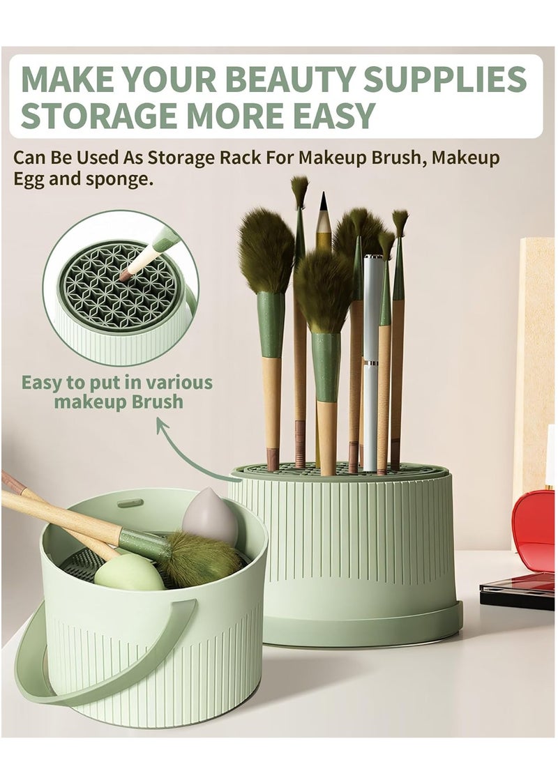 Makeup Brush Cleaner Bowl, 3 in 1 Silicone Makeup Brush Cleaning Bowl with Brush Drying Rack Makeup Brush Cleaning Tool Organizer for Makeup Brushes, Sponges, Powder Puffs for Storage (green)