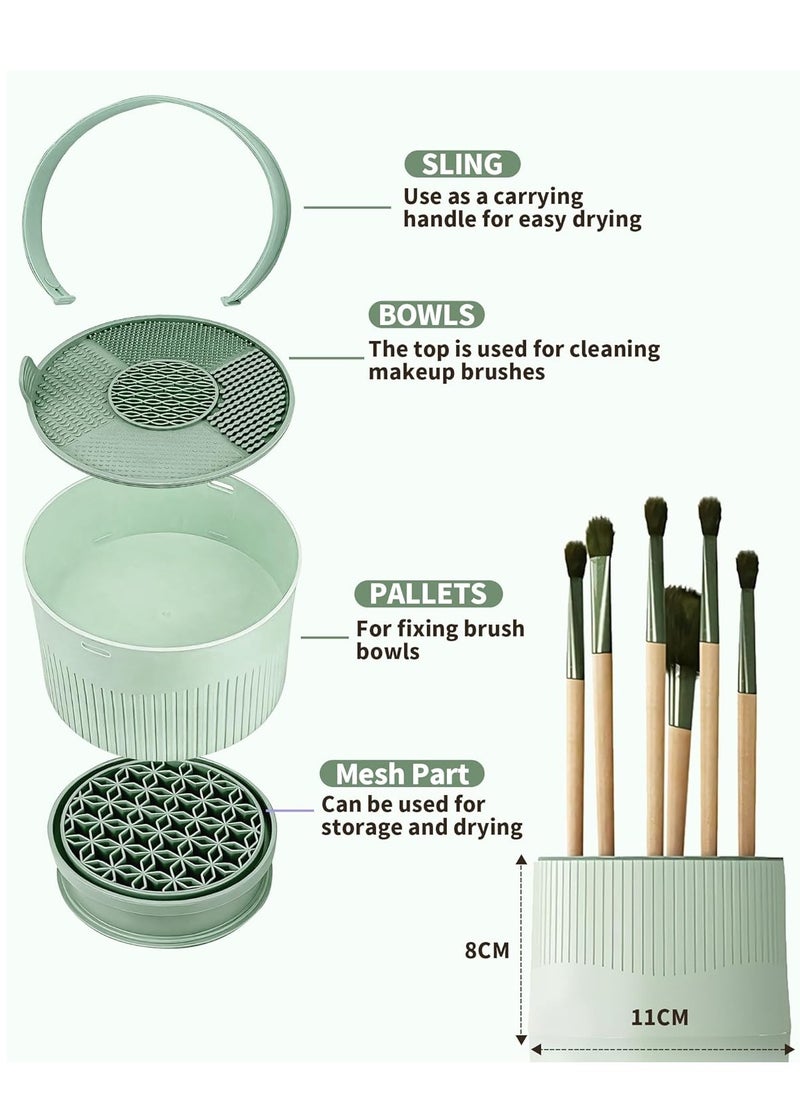 Makeup Brush Cleaner Bowl, 3 in 1 Silicone Makeup Brush Cleaning Bowl with Brush Drying Rack Makeup Brush Cleaning Tool Organizer for Makeup Brushes, Sponges, Powder Puffs for Storage (green)