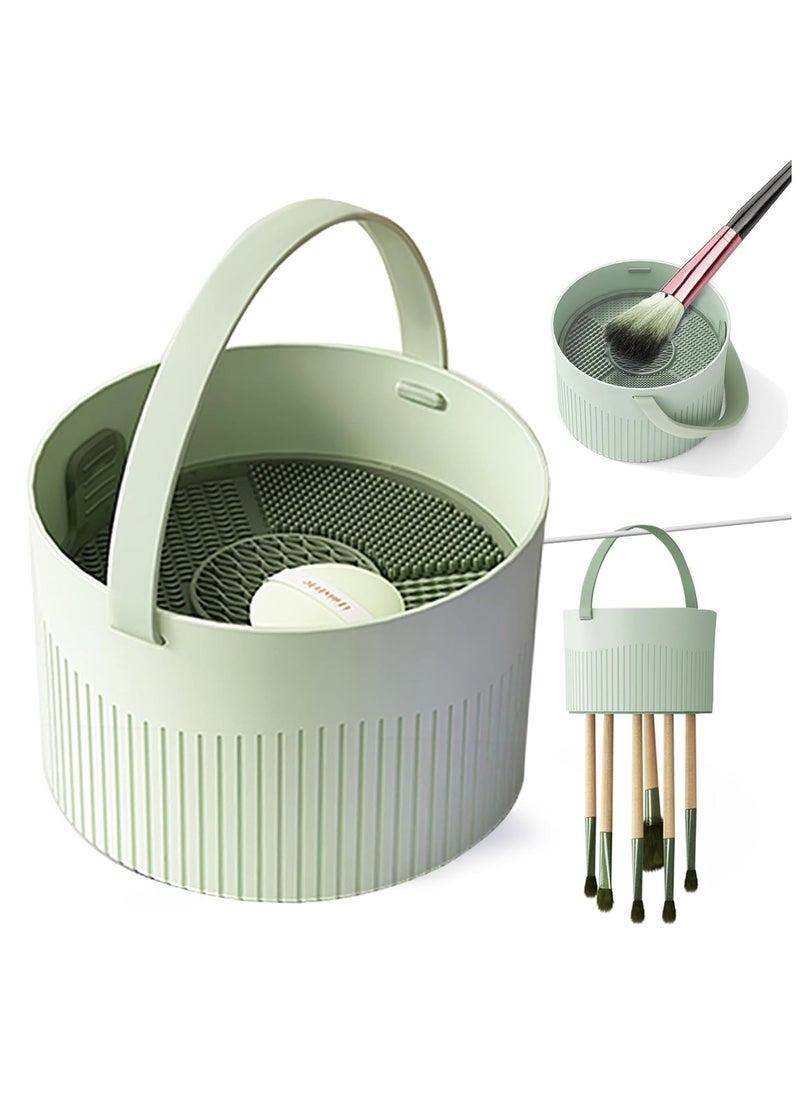 Makeup Brush Cleaner Bowl, 3 in 1 Silicone Makeup Brush Cleaning Bowl with Brush Drying Rack Makeup Brush Cleaning Tool Organizer for Makeup Brushes, Sponges, Powder Puffs for Storage (green)