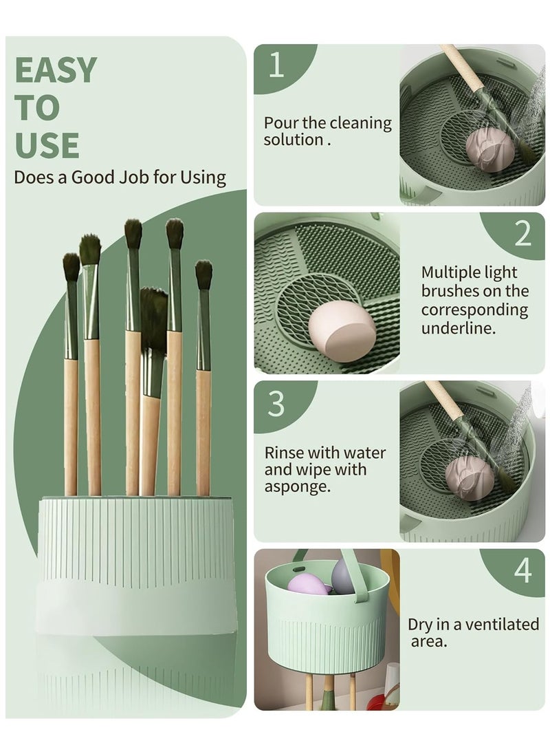 Makeup Brush Cleaner Bowl, 3 in 1 Silicone Makeup Brush Cleaning Bowl with Brush Drying Rack Makeup Brush Cleaning Tool Organizer for Makeup Brushes, Sponges, Powder Puffs for Storage (green)