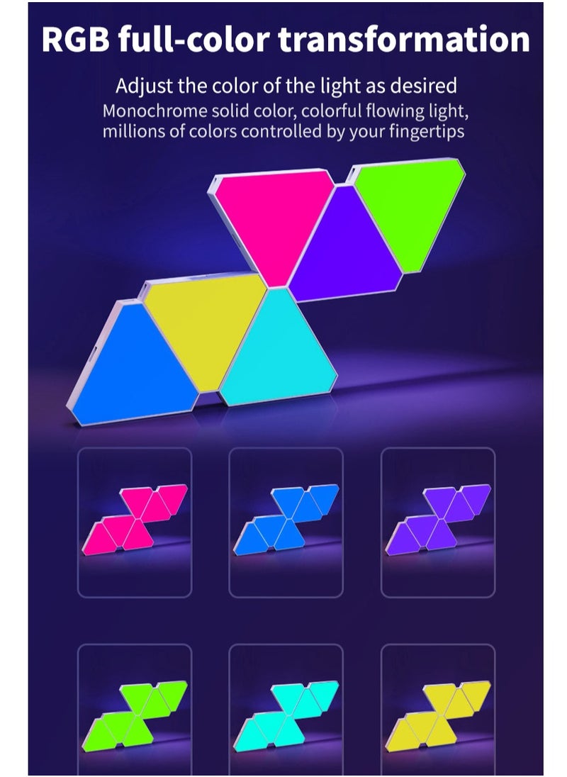 10 Pack Triangle LED Light, RGB Gaming Lights for Gaming Setup, DIY Triangle LED Wall Lights with 6 Connection Ports, APP and Remote Controlled, Music Sync for Gaming Room Bedroom Streaming