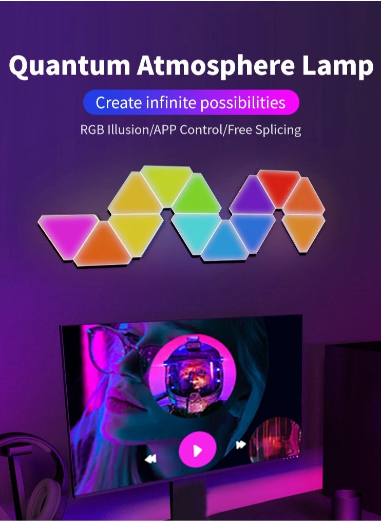 10 Pack Triangle LED Light, RGB Gaming Lights for Gaming Setup, DIY Triangle LED Wall Lights with 6 Connection Ports, APP and Remote Controlled, Music Sync for Gaming Room Bedroom Streaming