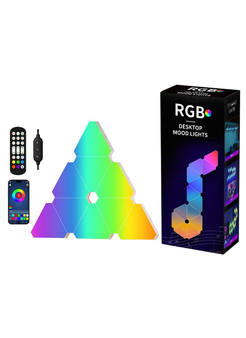 10 Pack Triangle LED Light, RGB Gaming Lights for Gaming Setup, DIY Triangle LED Wall Lights with 6 Connection Ports, APP and Remote Controlled, Music Sync for Gaming Room Bedroom Streaming