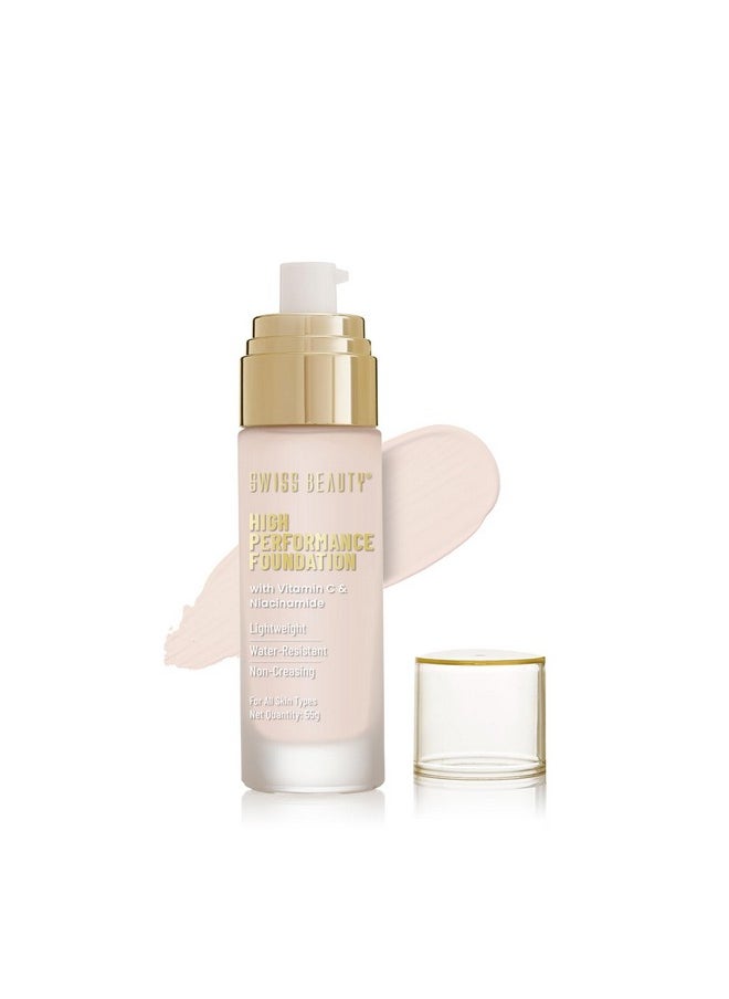 High Performance Foundation | Water-Resistant | Medium To Buildable Coverage | Lightweight | Easy To Blend | With Vitamin C & Niacinamide | White Ivory, 55G
