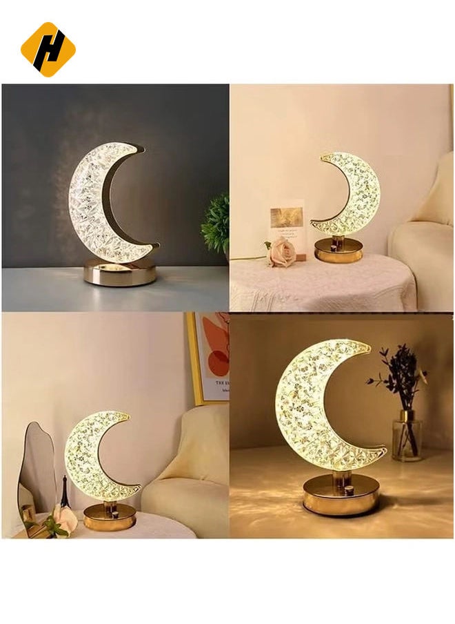 Moon LED Table Lamp – Creative Crystal Night Light with Dimming, USB Charging, and 3 Color Options