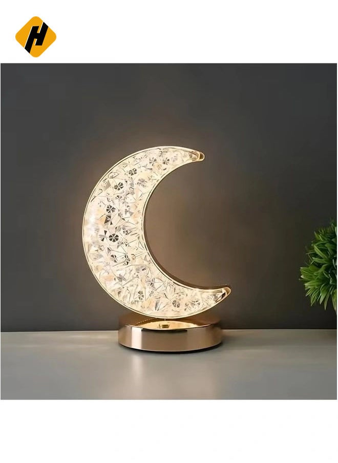 Moon LED Table Lamp – Creative Crystal Night Light with Dimming, USB Charging, and 3 Color Options