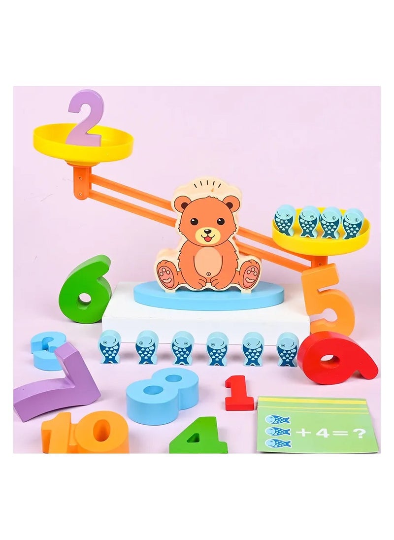 Wooden Bear Scale Toy – Educational Number Balance Blocks Game for Toddlers, Early Math Skills Development, Math Toy for Baby Boys & Girls, Fun Wooden Learning Set