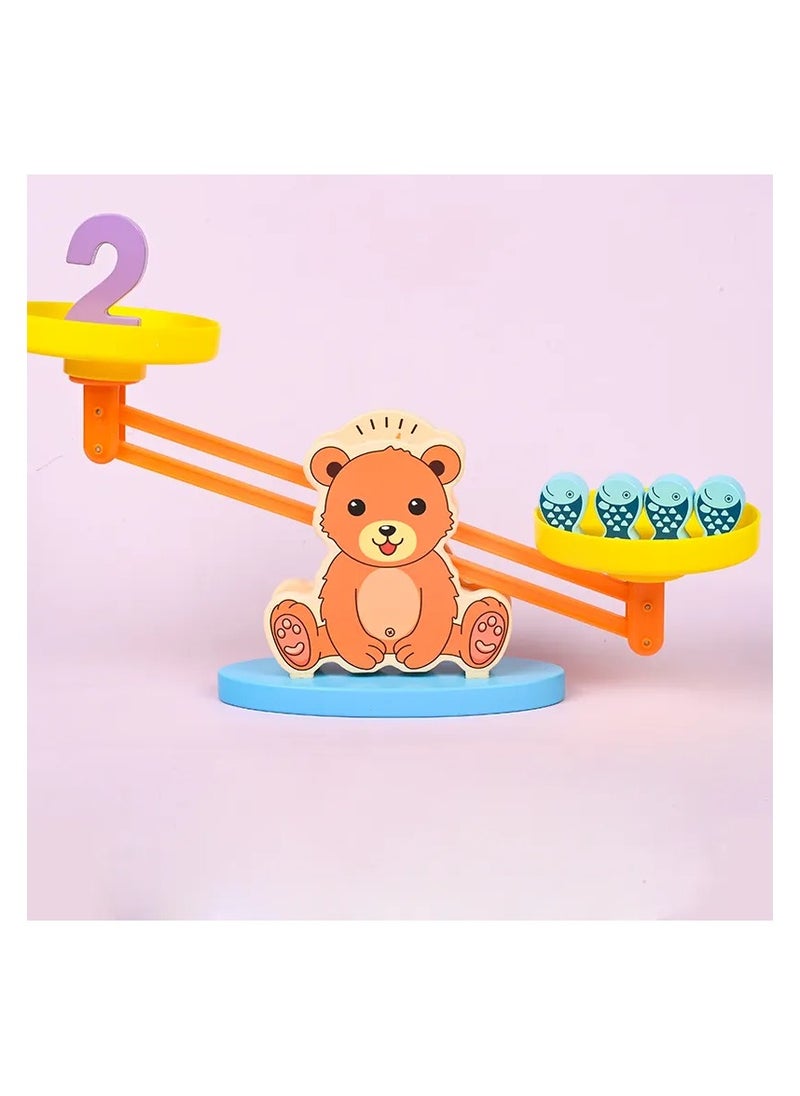 Wooden Bear Scale Toy – Educational Number Balance Blocks Game for Toddlers, Early Math Skills Development, Math Toy for Baby Boys & Girls, Fun Wooden Learning Set