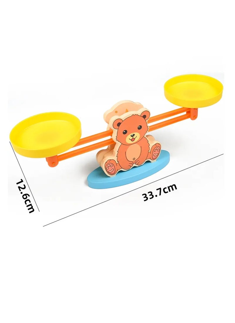 Wooden Bear Scale Toy – Educational Number Balance Blocks Game for Toddlers, Early Math Skills Development, Math Toy for Baby Boys & Girls, Fun Wooden Learning Set