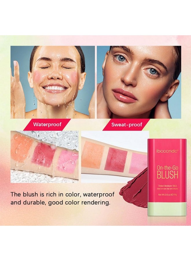 Blush Stick For Cheeks And Lips, On-The-Go Blush, Hydrating Solid Cheek Tint, Multi-Use Blush Makeup Stick For Beautiful And Natural Shades, Tinted Moisture Stick Ued On Eyes Lips And Cheeks