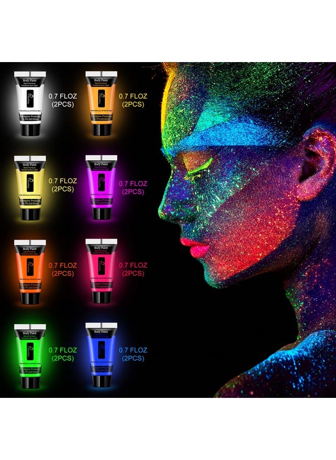 Luminous Neon Face & Body Paint Glow In The Dark Party Supplies Makeup Cream Paint Light For Halloween Christmas 8 Color 0.7 Fl Oz X 16 Tubes