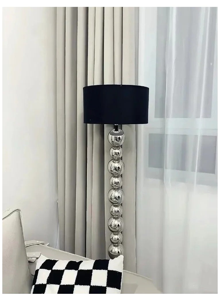 Chrome Ball Floor Lamp with Black Fabric Lampshade Decorative Tall Standing Light for Living Room Bedroom or Office Sturdy Base Floor Light for Contemporary Home Décor