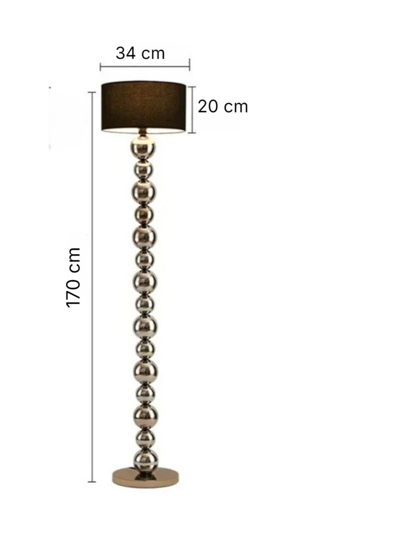 Chrome Ball Floor Lamp with Black Fabric Lampshade Decorative Tall Standing Light for Living Room Bedroom or Office Sturdy Base Floor Light for Contemporary Home Décor