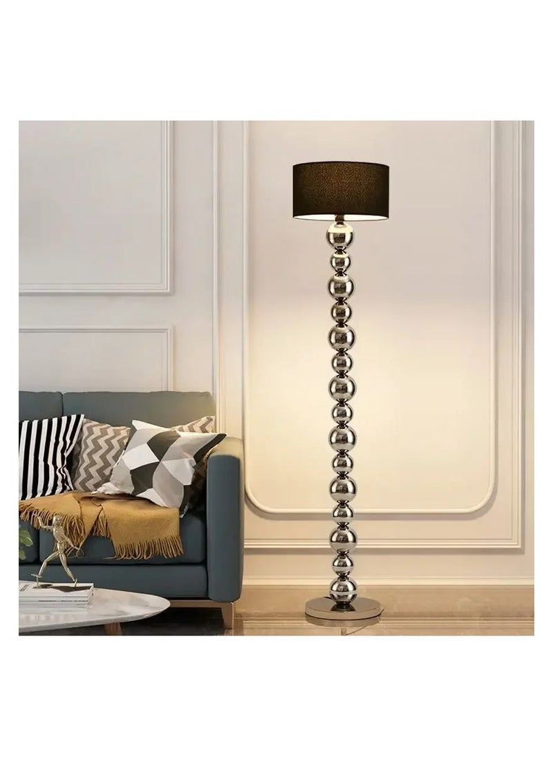 Chrome Ball Floor Lamp with Black Fabric Lampshade Decorative Tall Standing Light for Living Room Bedroom or Office Sturdy Base Floor Light for Contemporary Home Décor