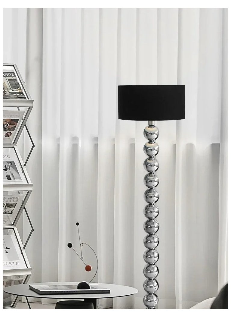 Chrome Ball Floor Lamp with Black Fabric Lampshade Decorative Tall Standing Light for Living Room Bedroom or Office Sturdy Base Floor Light for Contemporary Home Décor