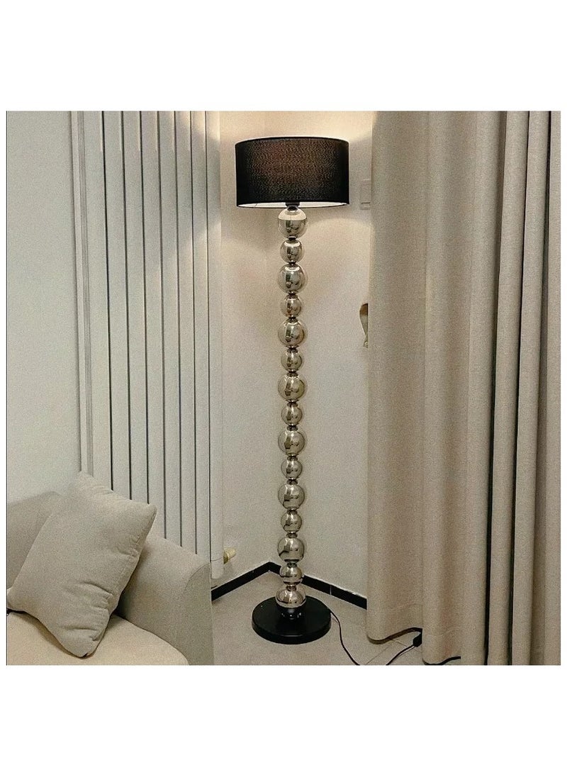 Chrome Ball Floor Lamp with Black Fabric Lampshade Decorative Tall Standing Light for Living Room Bedroom or Office Sturdy Base Floor Light for Contemporary Home Décor
