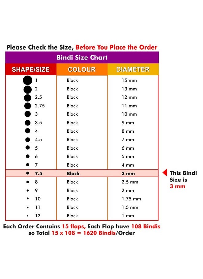 Velvet Kumkum Bindi With 15 Flaps Each Box - Self Adhesive, Reusable For Women Ladies Girls Pack 2 (Black Round, Size 7.5, Diameter 3Mm)