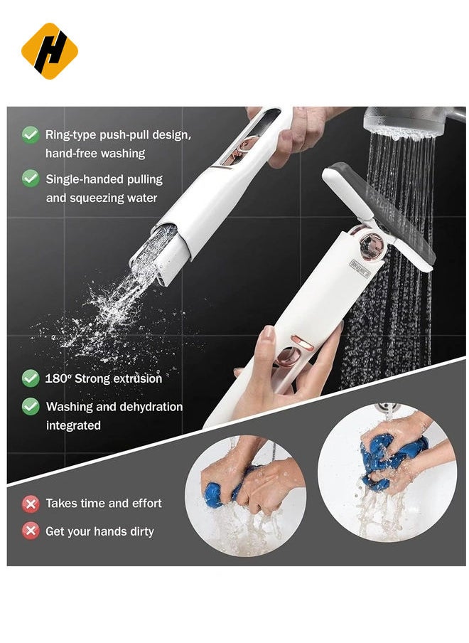 Portable Self-Squeeze Mini Mop, Lazy Hand Wash-Free Strong Absorbent Mop, Wet and Dry Use Cleaning System for Small Spaces,Sponge Mop for Bathroom Kitchens Tableware Desktop Glass (White)