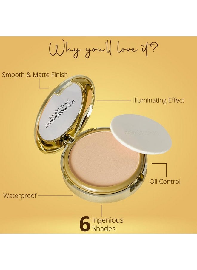 Glitterati Compact Powder Gold Range Spf 15 Oil Free Matte Finish Face Satin Pressed Formula, 10G - Toast