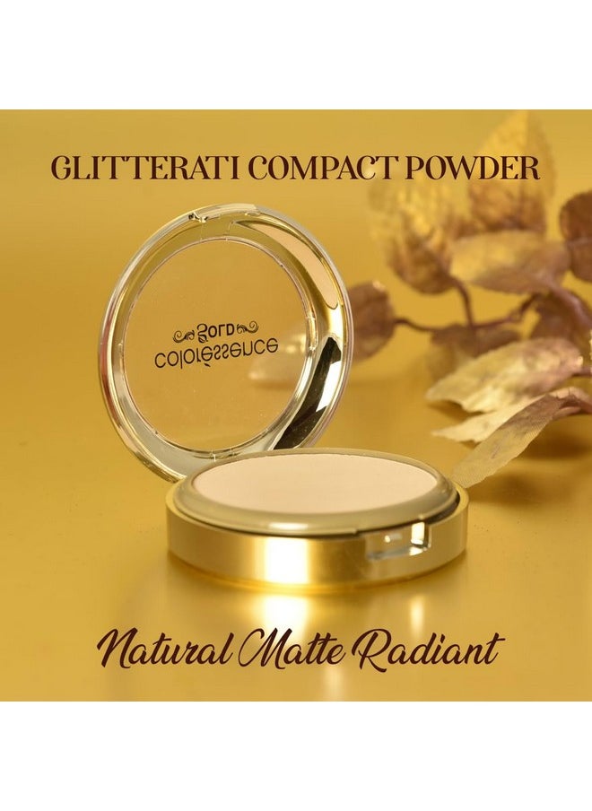 Glitterati Compact Powder Gold Range Spf 15 Oil Free Matte Finish Face Satin Pressed Formula, 10G - Toast