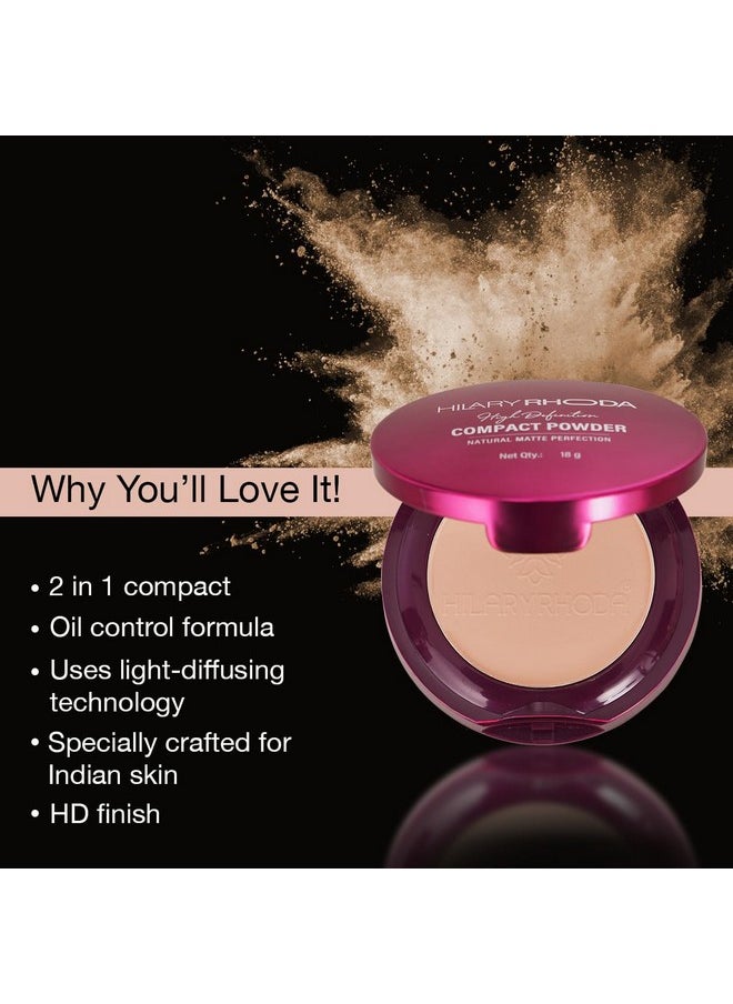 Hd High-Definition Pressed Powder | 2 In 1 Compact Powder | Shimmery Finish & Matte Finish | Crafted For Indian Skin | Oil Control Formula | 18G