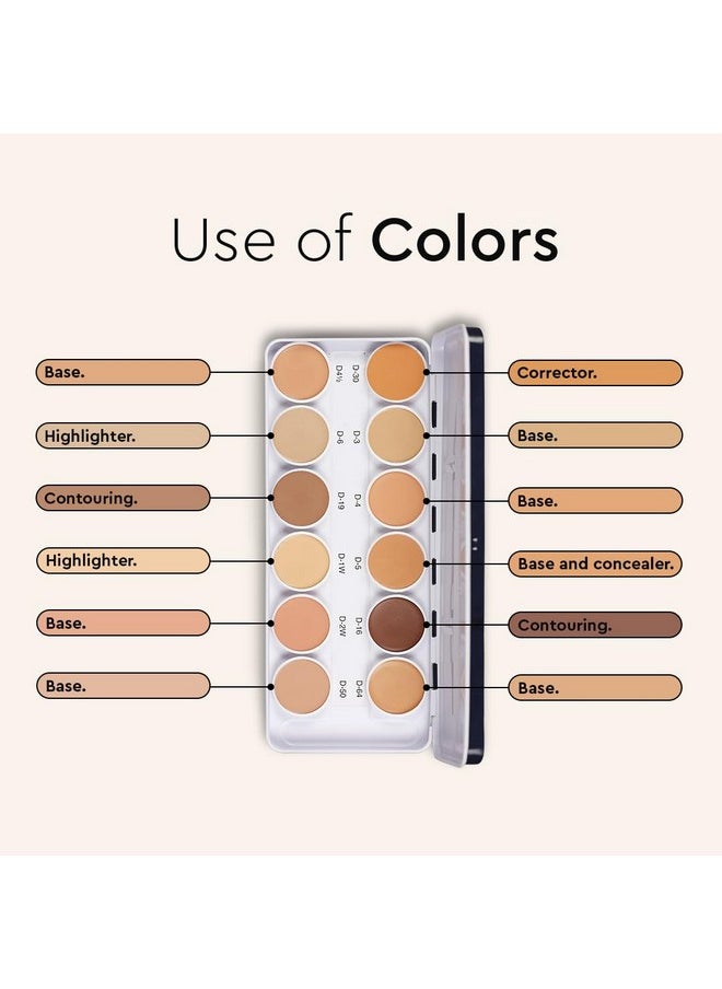 C2P Pro Foundation For Face Makeup, Ultra Hd 12 In 1 Camouflage Concealer Corrector Palette | Waterproof, Long Lasting & High Coverage For Oily Skin | Dermashield Cream Base Makeup Palette - 42G