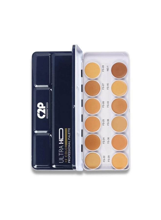 C2P Pro Foundation For Face Makeup, Ultra Hd 12 In 1 Camouflage Concealer Corrector Palette | Waterproof, Long Lasting & Medium Coverage For Dry Skin | Supraemeshield Cream Base Makeup Palette - 42G