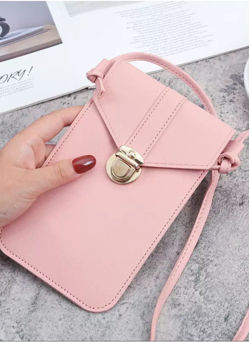 Stylish Pink Minimalist Phone Small Bag,Back Touch-Screen Function,Pouch